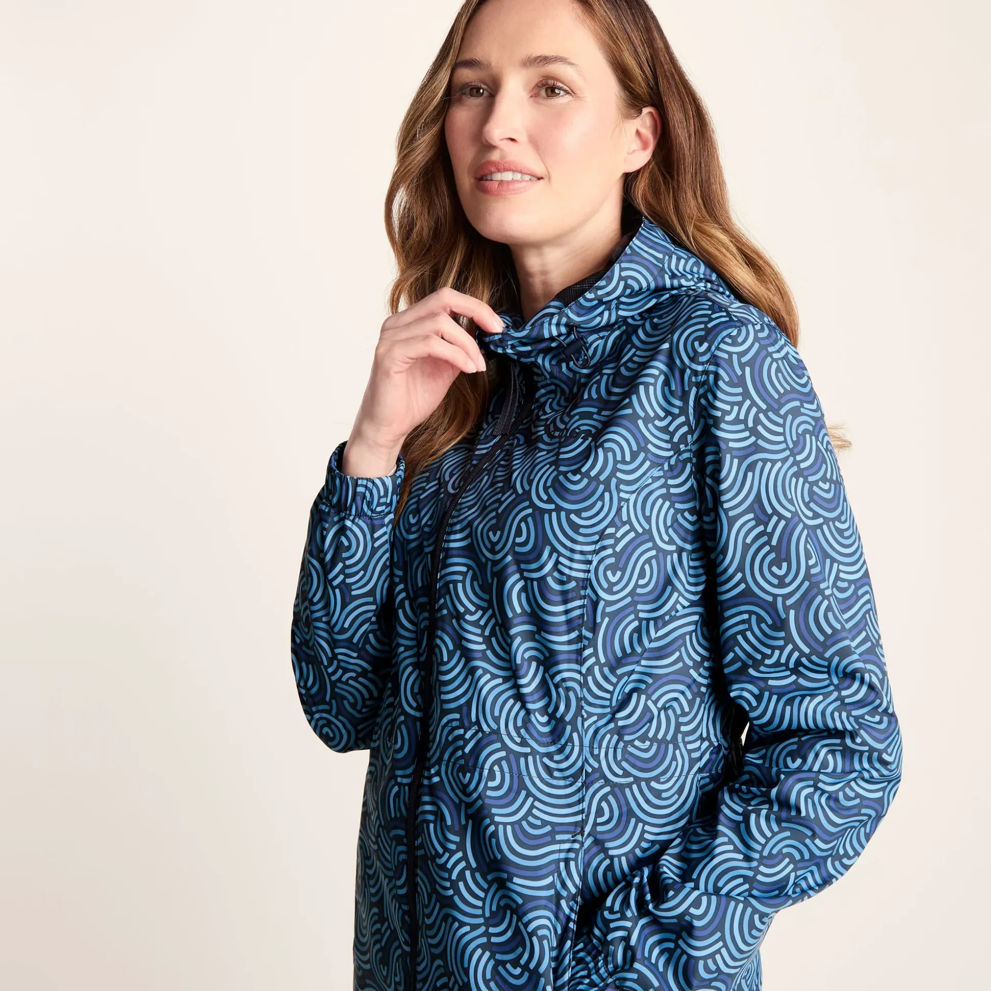 Kilnsey Womens Waterproof Jacket - Smokey Blue Wave Print