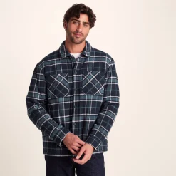 Kinsey Mens Quilted Flannel Shacket - Dark Indigo Check