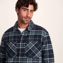 Kinsey Mens Quilted Flannel Shacket - Dark Indigo Check