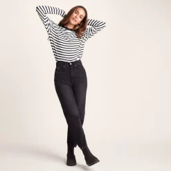 Kitty Womens Long Sleeve Striped T-Shirt - Washed Black Stripe