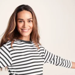 Kitty Womens Long Sleeve Striped T-Shirt - Washed Black Stripe