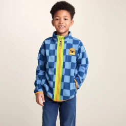 Lacaune Kids Shaun the Sheep Fleece Zip Jacket - Bluebell/Night Blue Checkerboard