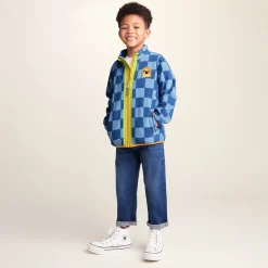 Lacaune Kids Shaun the Sheep Fleece Zip Jacket - Bluebell/Night Blue Checkerboard
