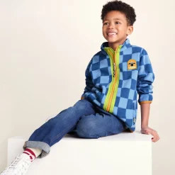 Lacaune Kids Shaun the Sheep Fleece Zip Jacket - Bluebell/Night Blue Checkerboard
