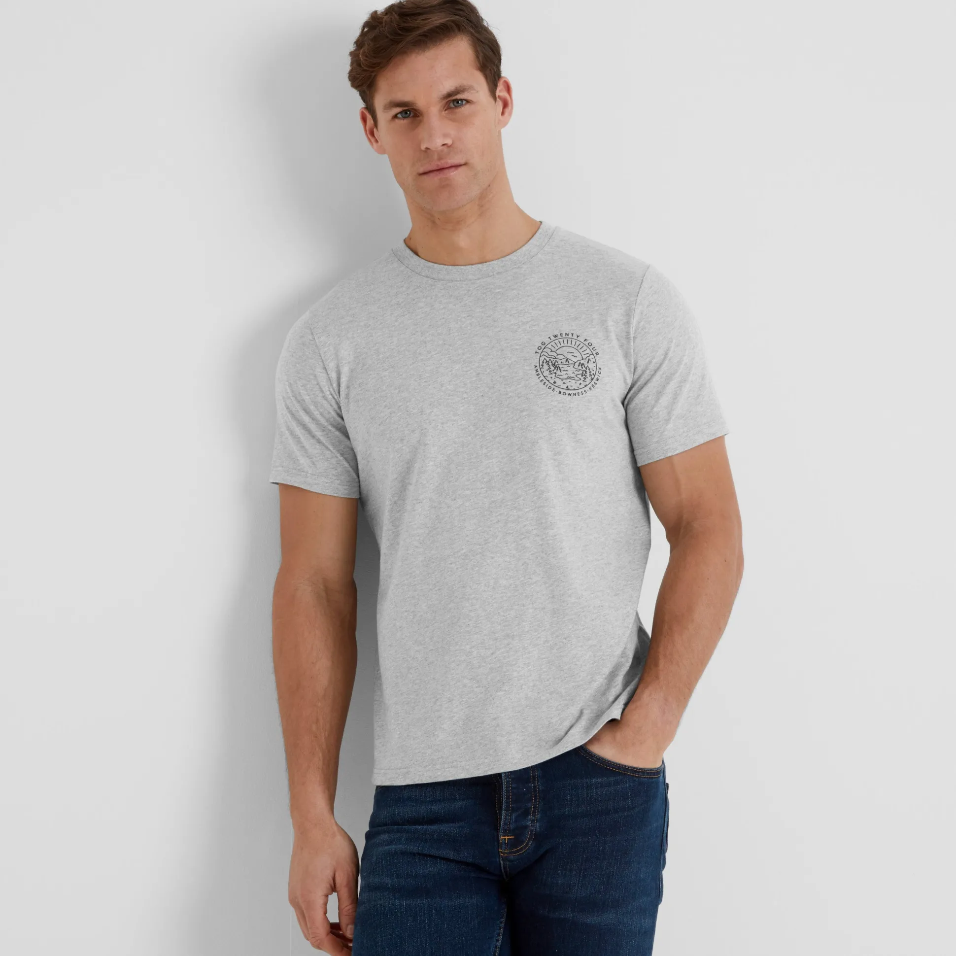 Lakes Mens 100% Cotton Supersoft T-Shirt - Light Grey Marl