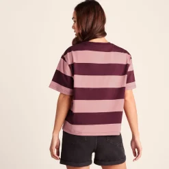 Lani Womens 100% Cotton Supersoft Boxy Fit T-Shirt - Black Raspberry Stripe