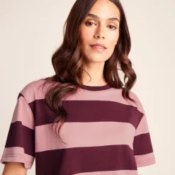 Lani Womens 100% Cotton Supersoft Boxy Fit T-Shirt - Black Raspberry Stripe