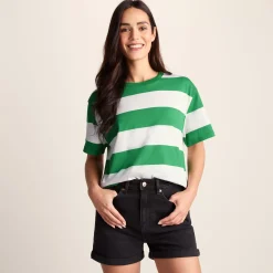 Lani Womens 100% Cotton Supersoft Boxy Fit T-Shirt - Sage Stripe