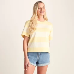 Lani Womens 100% Cotton Supersoft Boxy Fit T-Shirt - Butter Yellow Stripe