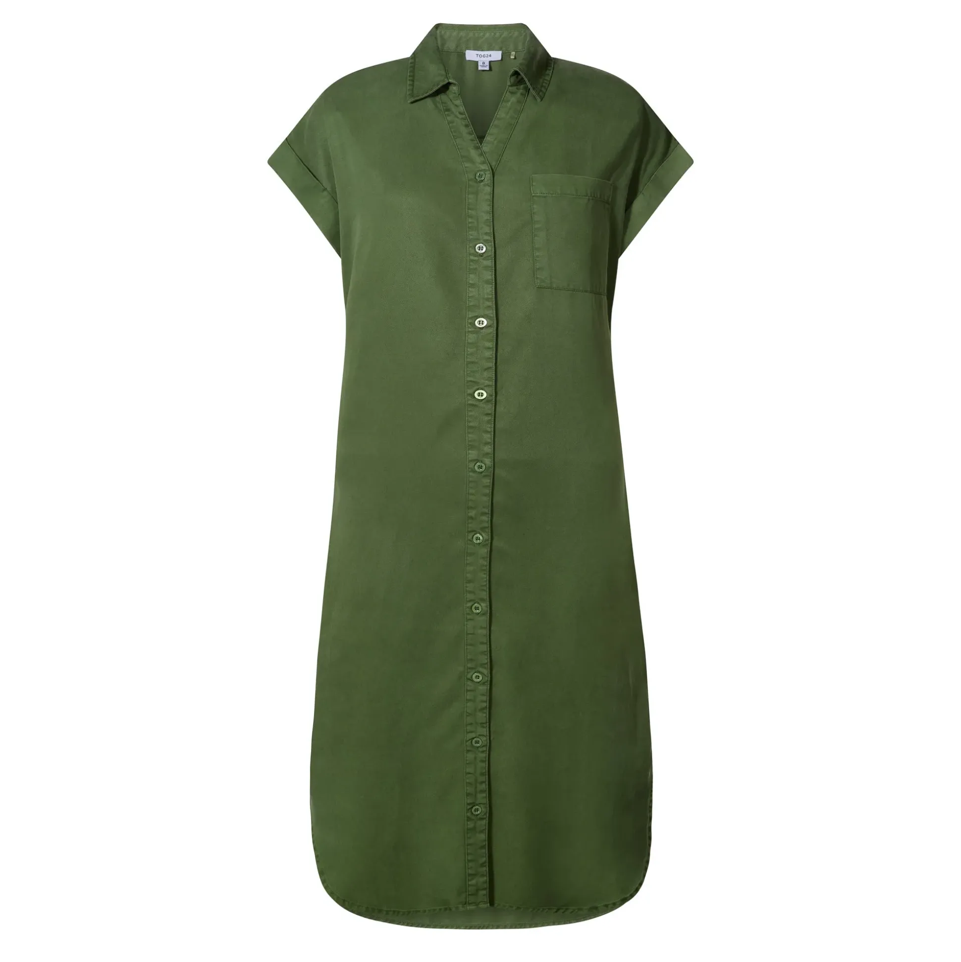 Lenira Womens Relaxed Fit Luxurious Tencel Lyocell Shirt Dress - Dark Matcha