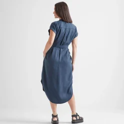 Lenira Womens Relaxed Fit Luxurious Tencel Lyocell Shirt Dress - Dark Denim