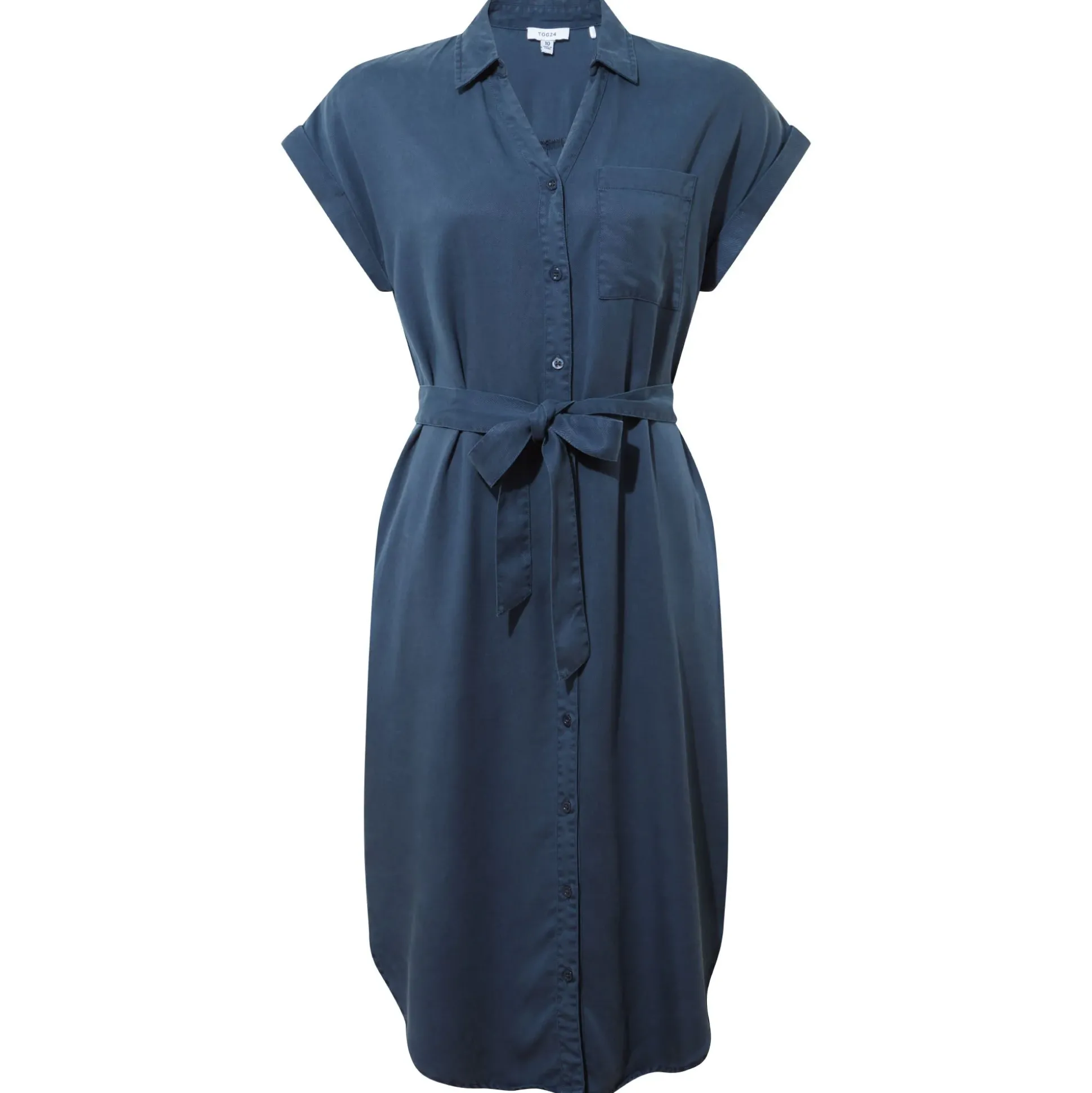 Lenira Womens Relaxed Fit Luxurious Tencel Lyocell Shirt Dress - Dark Denim