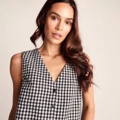 Lila Womens Short Sleeve Gingham Check Shirt - Black Check