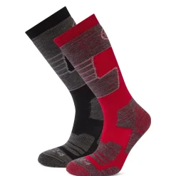 Linz 2 Pack Mens Ski Socks - Black/Chilli Red