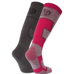 Linz 2 Pack Womens Ski Socks - Dark Grey Marl/Dark Pink