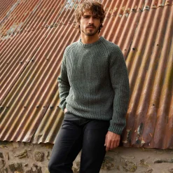 Logan Mens Chunky Knitted Jumper - Light Forest