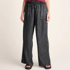 Lucy Womens Wide Leg Denim Look Trousers - Washed Black