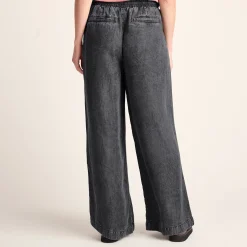 Lucy Womens Wide Leg Denim Look Trousers - Washed Black