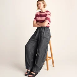 Lucy Womens Wide Leg Denim Look Trousers - Washed Black