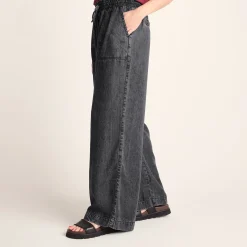 Lucy Womens Wide Leg Denim Look Trousers - Washed Black