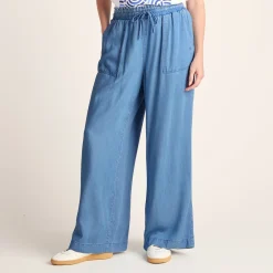 Lucy Womens Wide Leg Denim Look Trousers - Faded Indigo