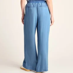 Lucy Womens Wide Leg Denim Look Trousers - Faded Indigo