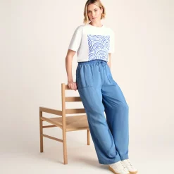 Lucy Womens Wide Leg Denim Look Trousers - Faded Indigo