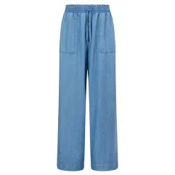 Lucy Womens Wide Leg Denim Look Trousers - Faded Indigo