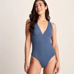 Maggie Womens Mesh Lined One Piece Swimsuit - Smokey Blue