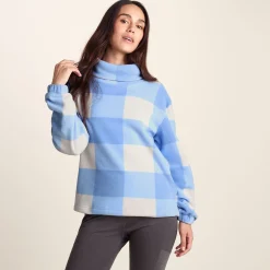 March Womens Relaxed Fit Microfleece Pullover - Powder Blue Gingham