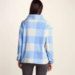 March Womens Relaxed Fit Microfleece Pullover - Powder Blue Gingham