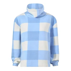 March Womens Relaxed Fit Microfleece Pullover - Powder Blue Gingham