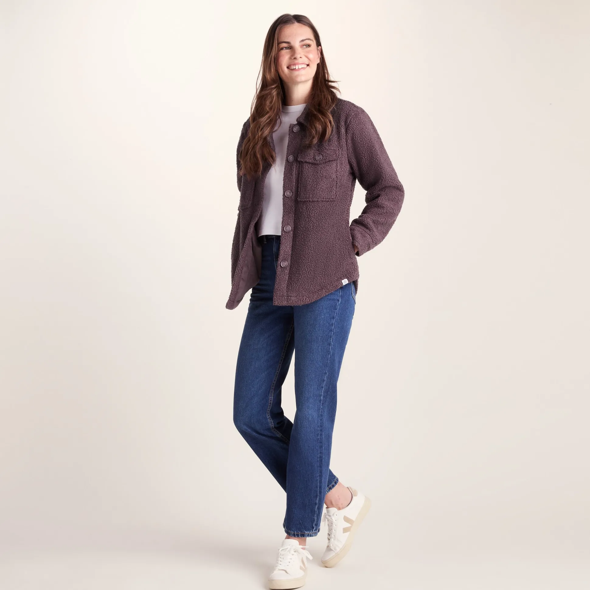 Maxine Womens Supersoft Sherpa Fleece Shacket - Dark Mauve