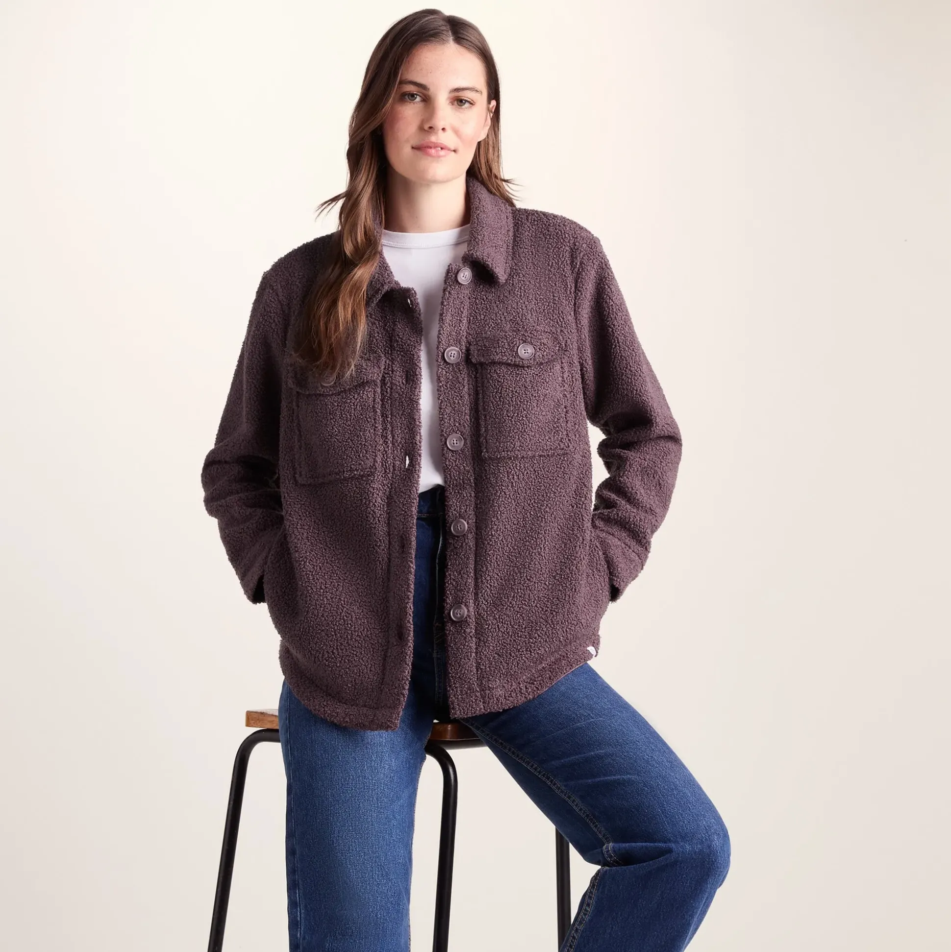 Maxine Womens Supersoft Sherpa Fleece Shacket - Dark Mauve