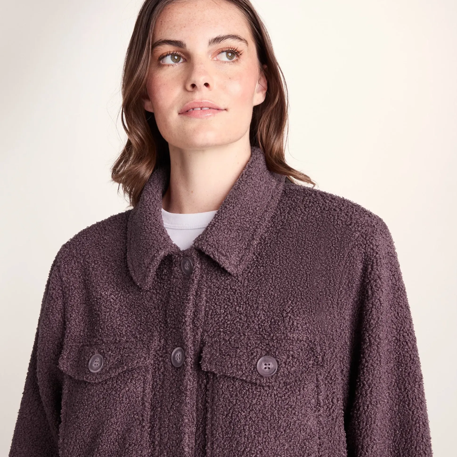 Maxine Womens Supersoft Sherpa Fleece Shacket - Dark Mauve