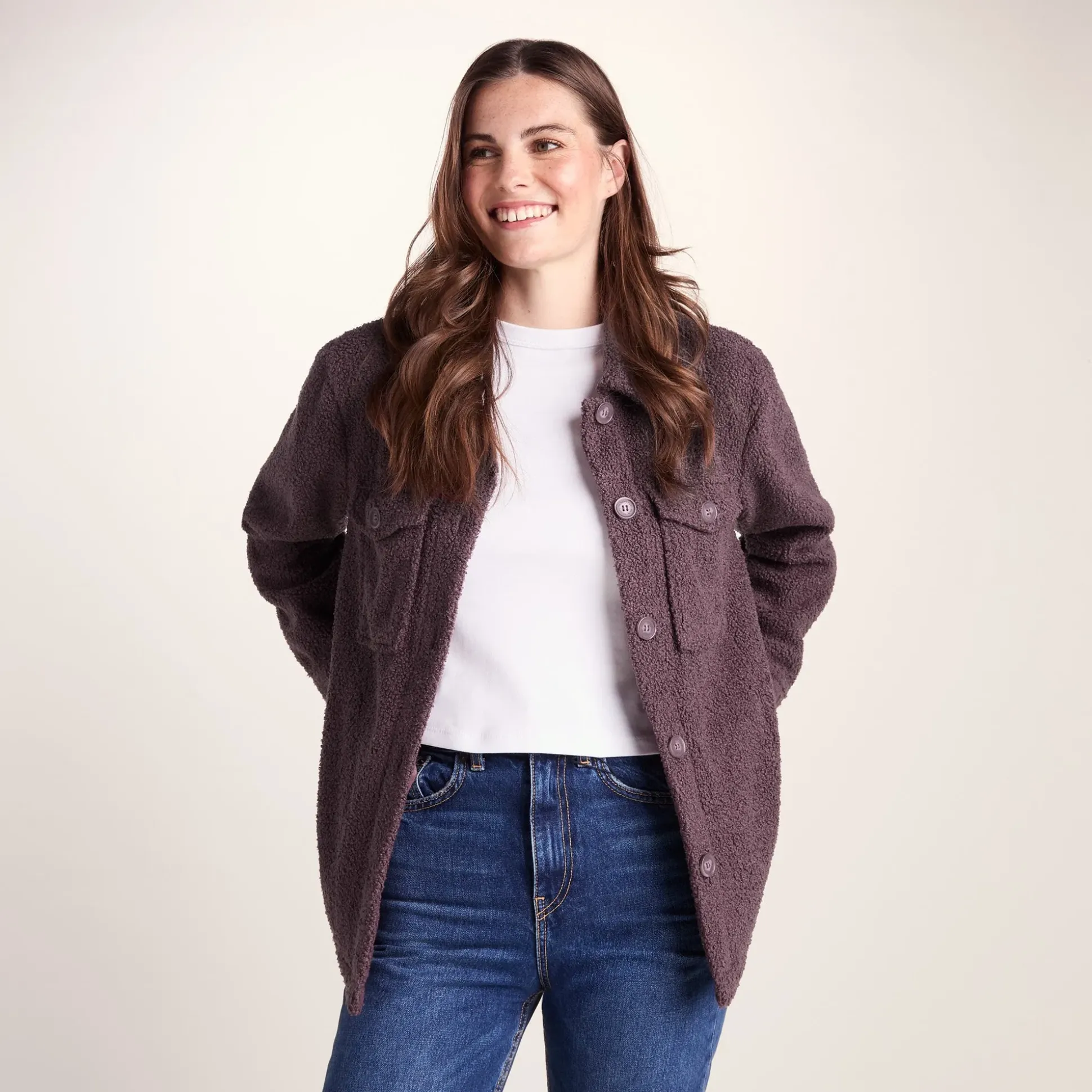 Maxine Womens Supersoft Sherpa Fleece Shacket - Dark Mauve
