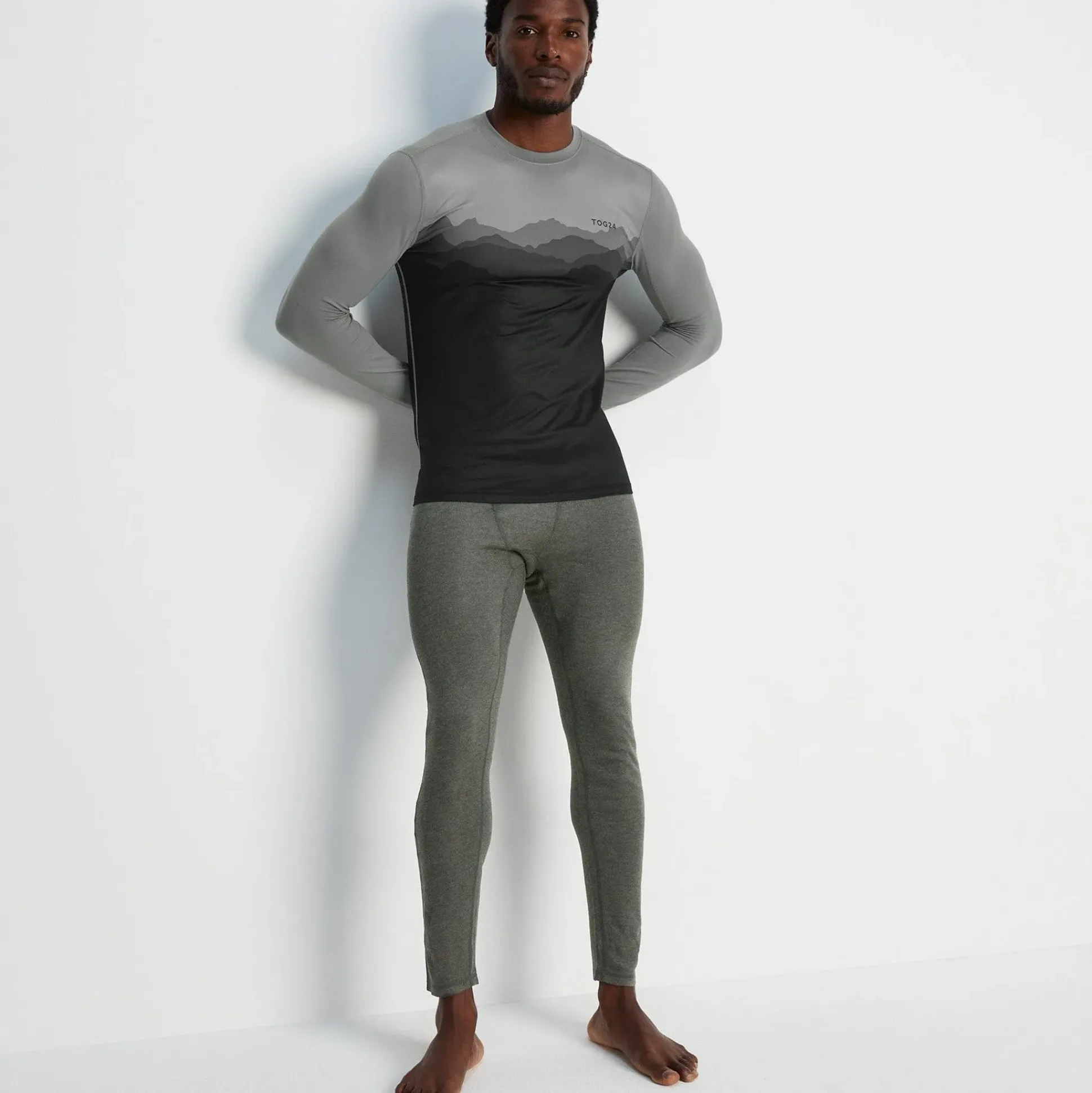 Meru Mens Cashmere Touch Base Layer Leggings - Dark Grey Marl