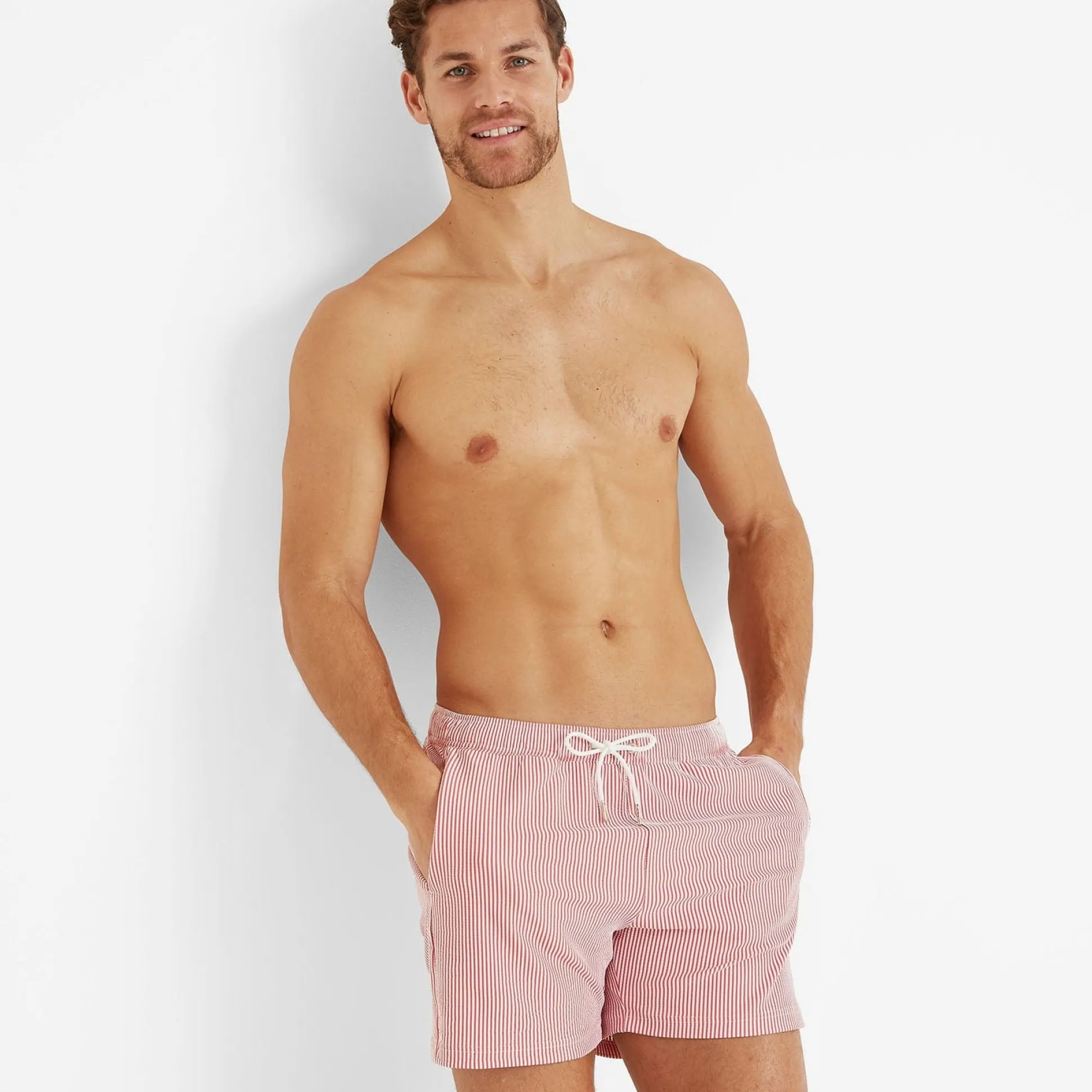 Micah Mens Swimming Shorts - Washed Red Stripe