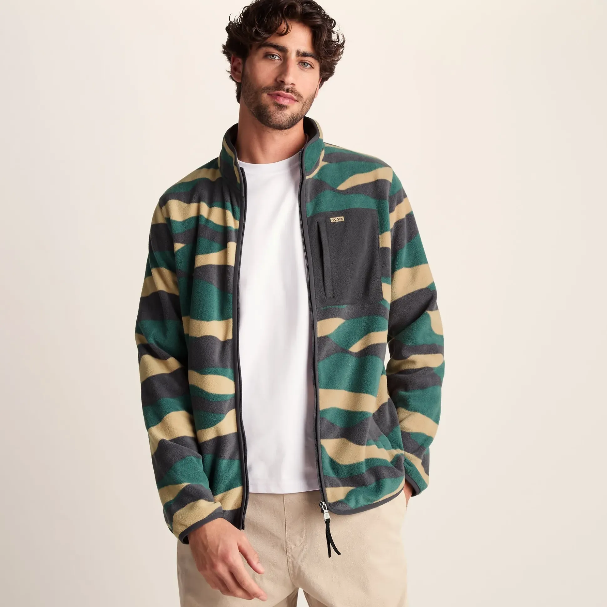 Miles Mens Relaxed Fit Microfleece Jacket - Sand Landscape Print