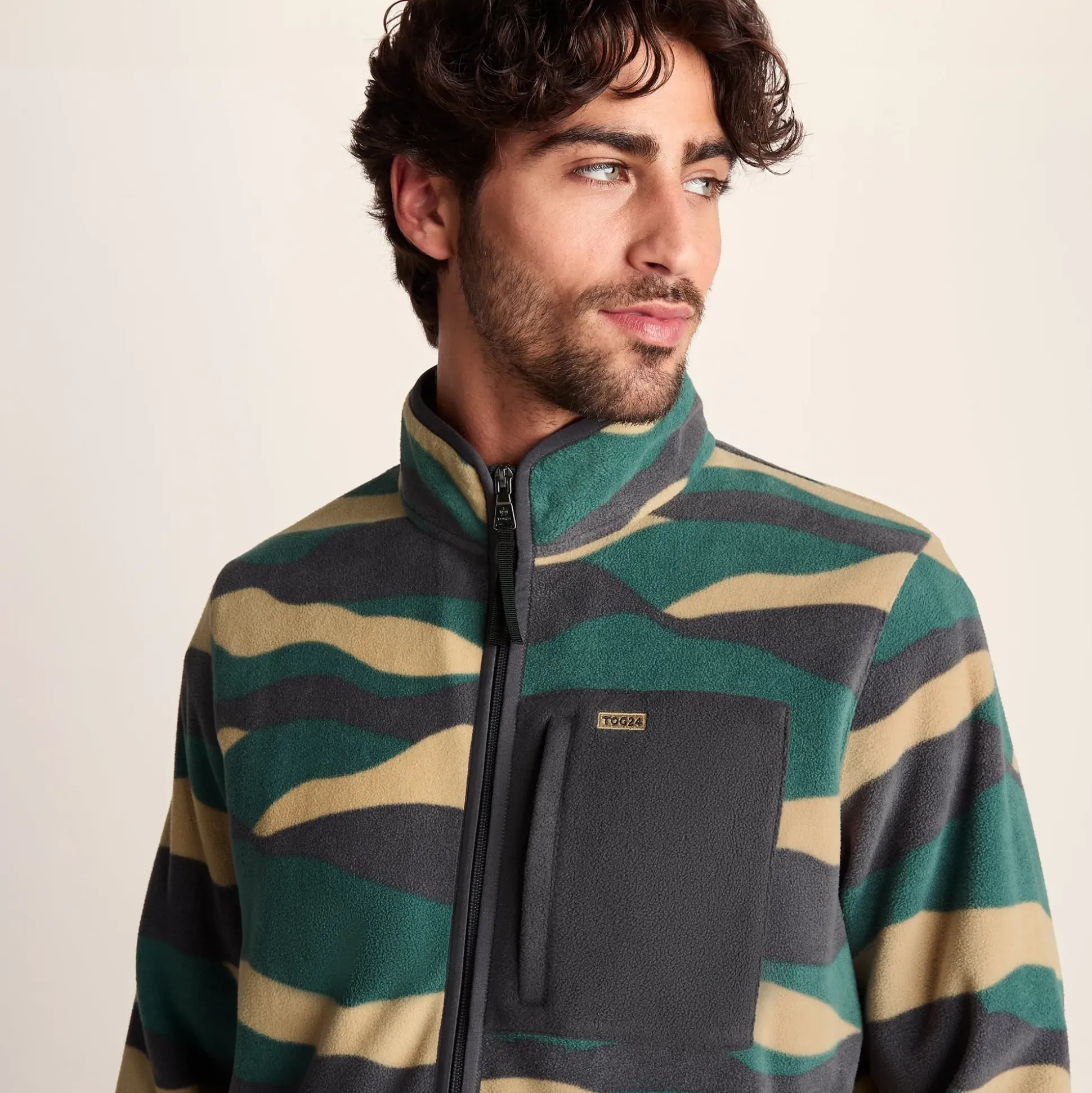 Miles Mens Relaxed Fit Microfleece Jacket - Sand Landscape Print