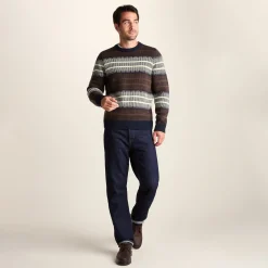 Milo Mens Fairisle Inspired Crew Knit Jumper - Deepest Blue Fairisle