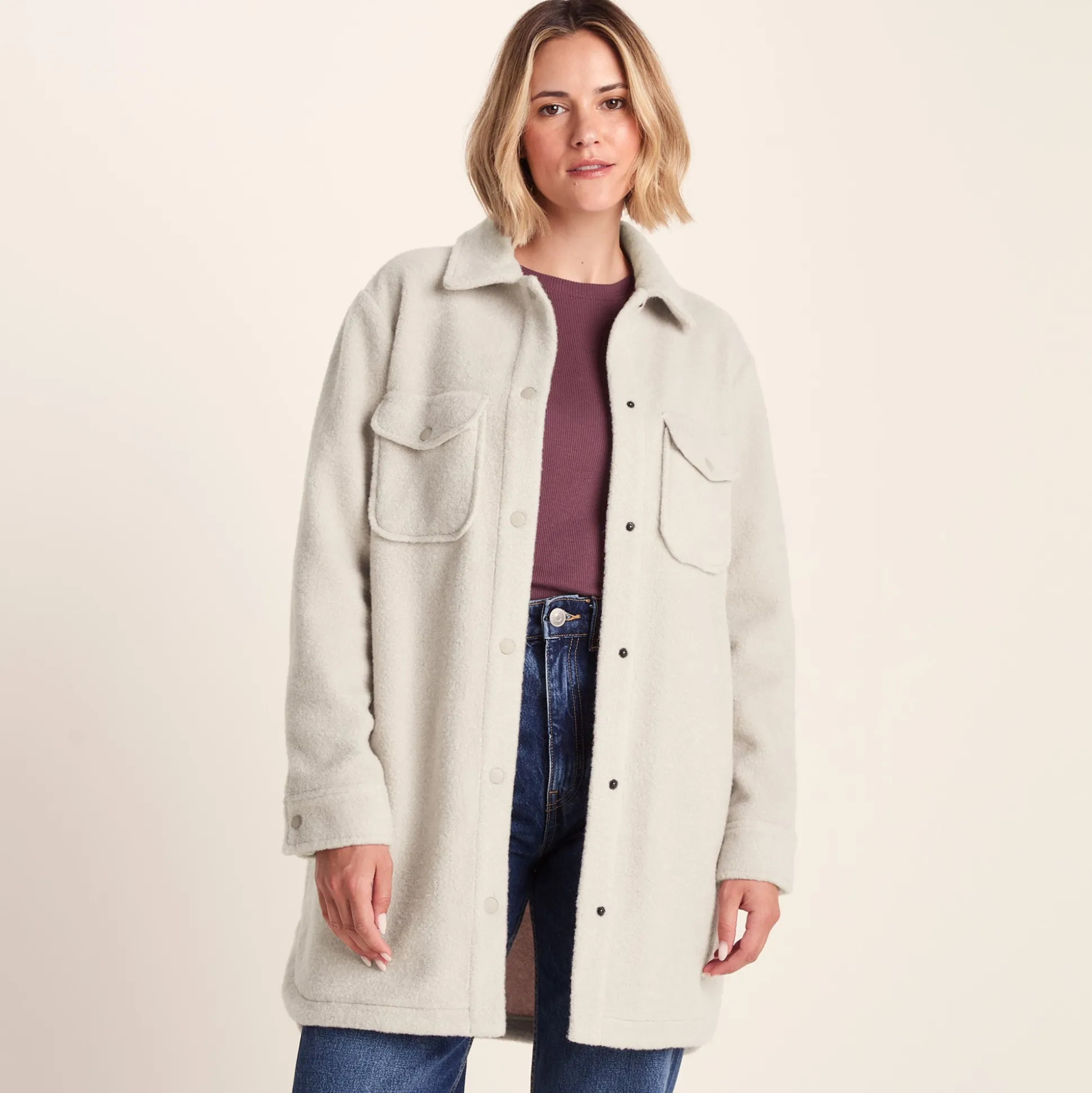Nayla Womens Long Shacket - Warm Cloud
