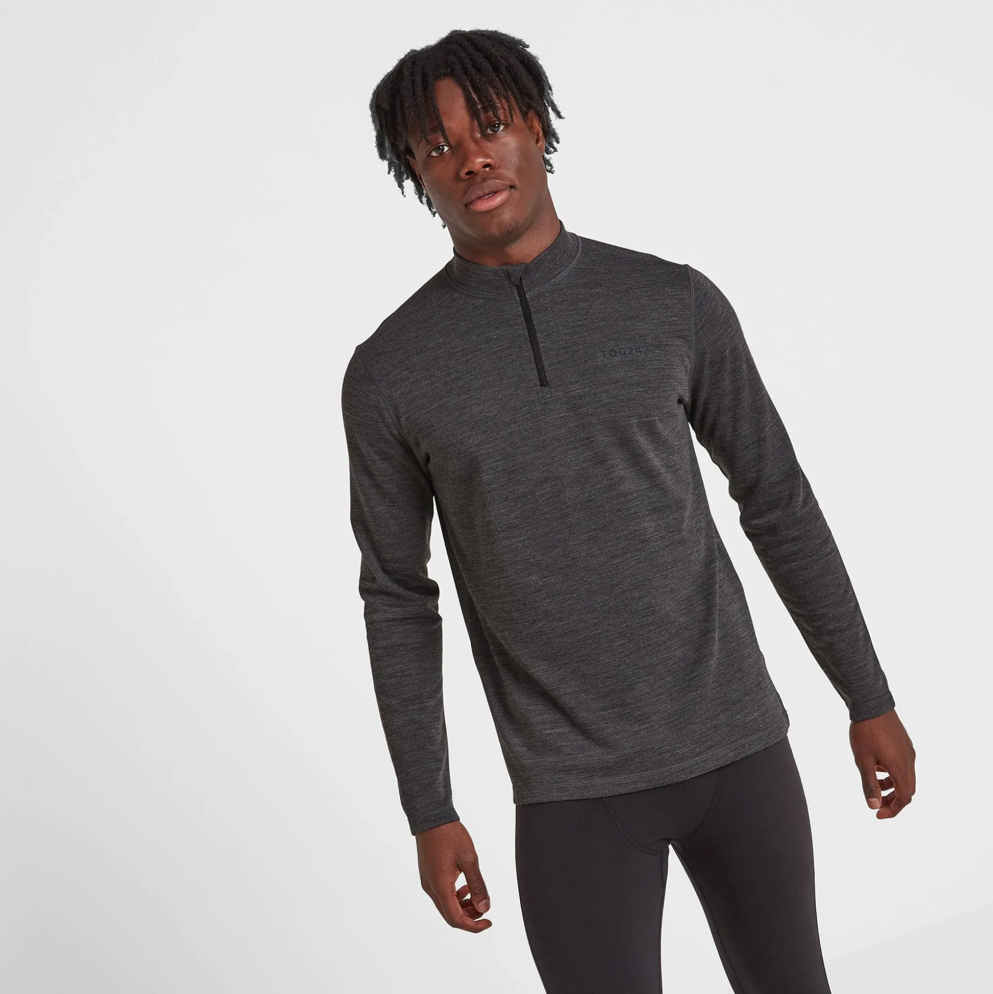 Nevis Mens Merino Base Layer Zip Neck - Grey Marl