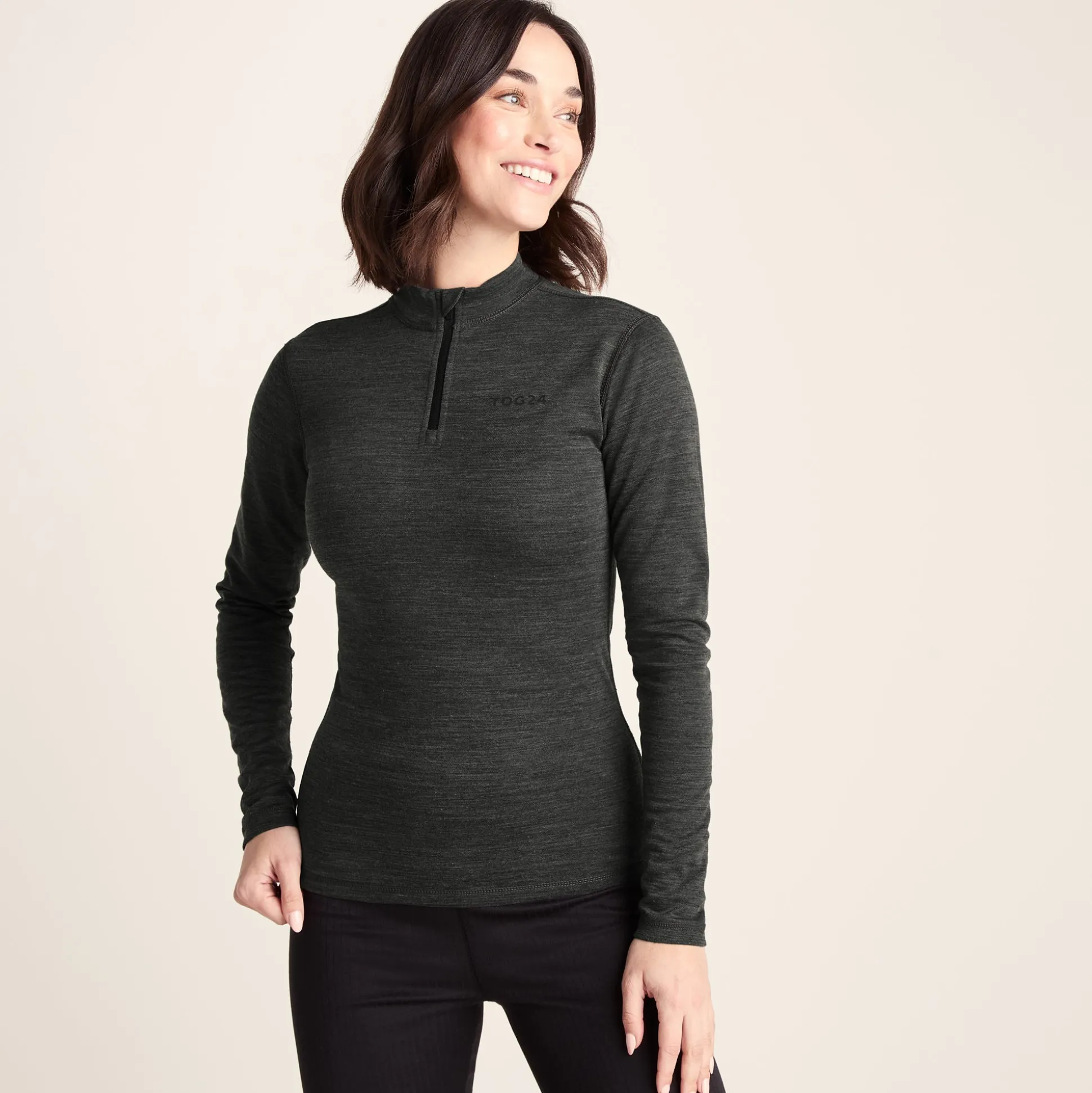 Nevis Womens Merino Base Layer Zip Neck - Grey Marl