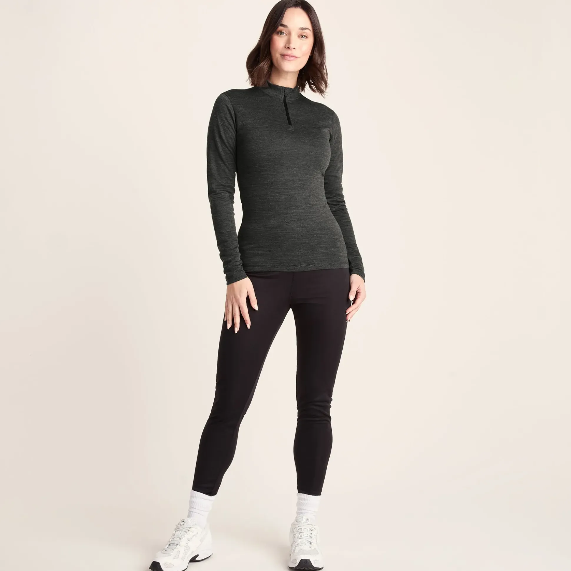 Nevis Womens Merino Base Layer Zip Neck - Grey Marl