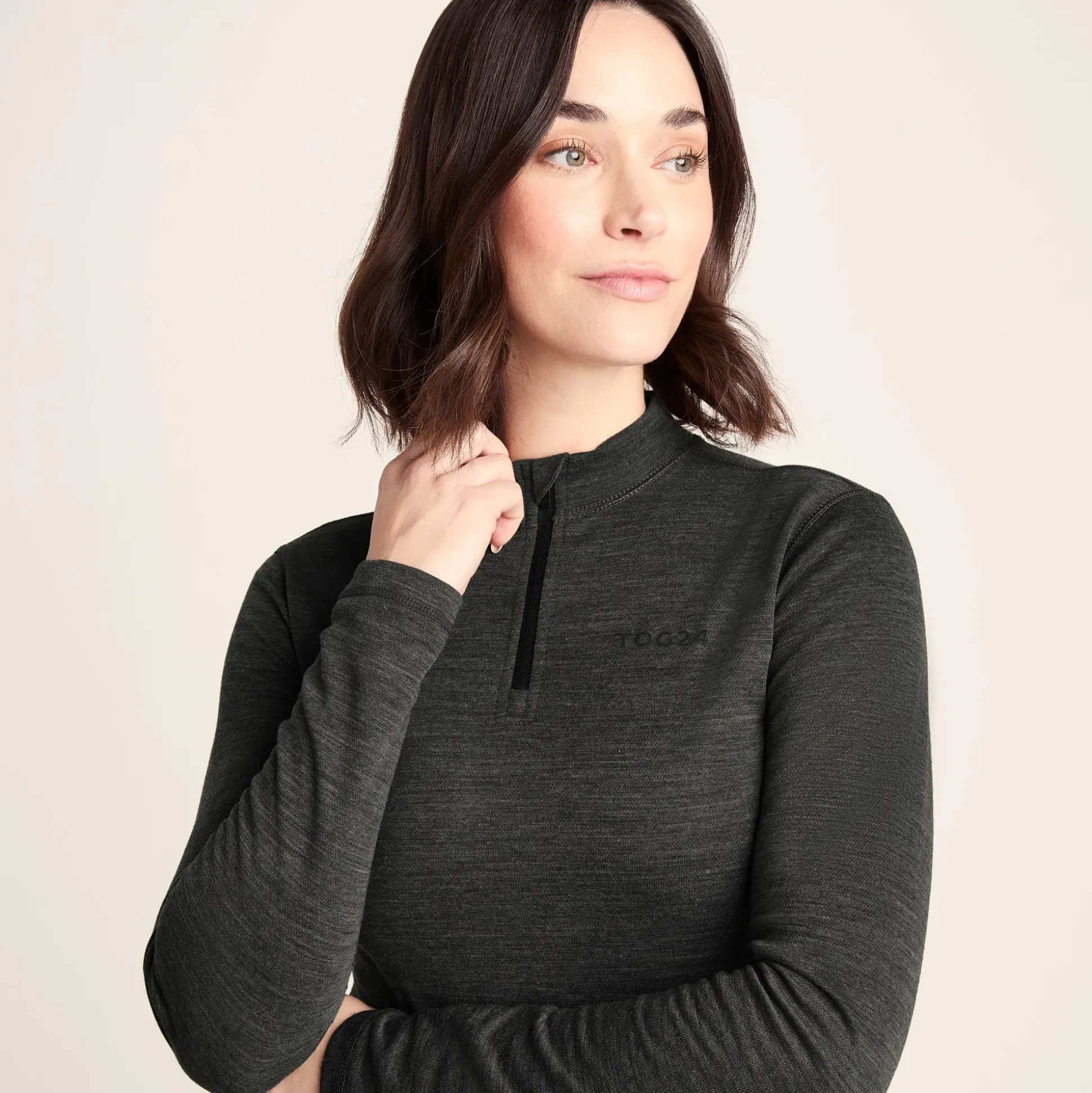 Nevis Womens Merino Base Layer Zip Neck - Grey Marl