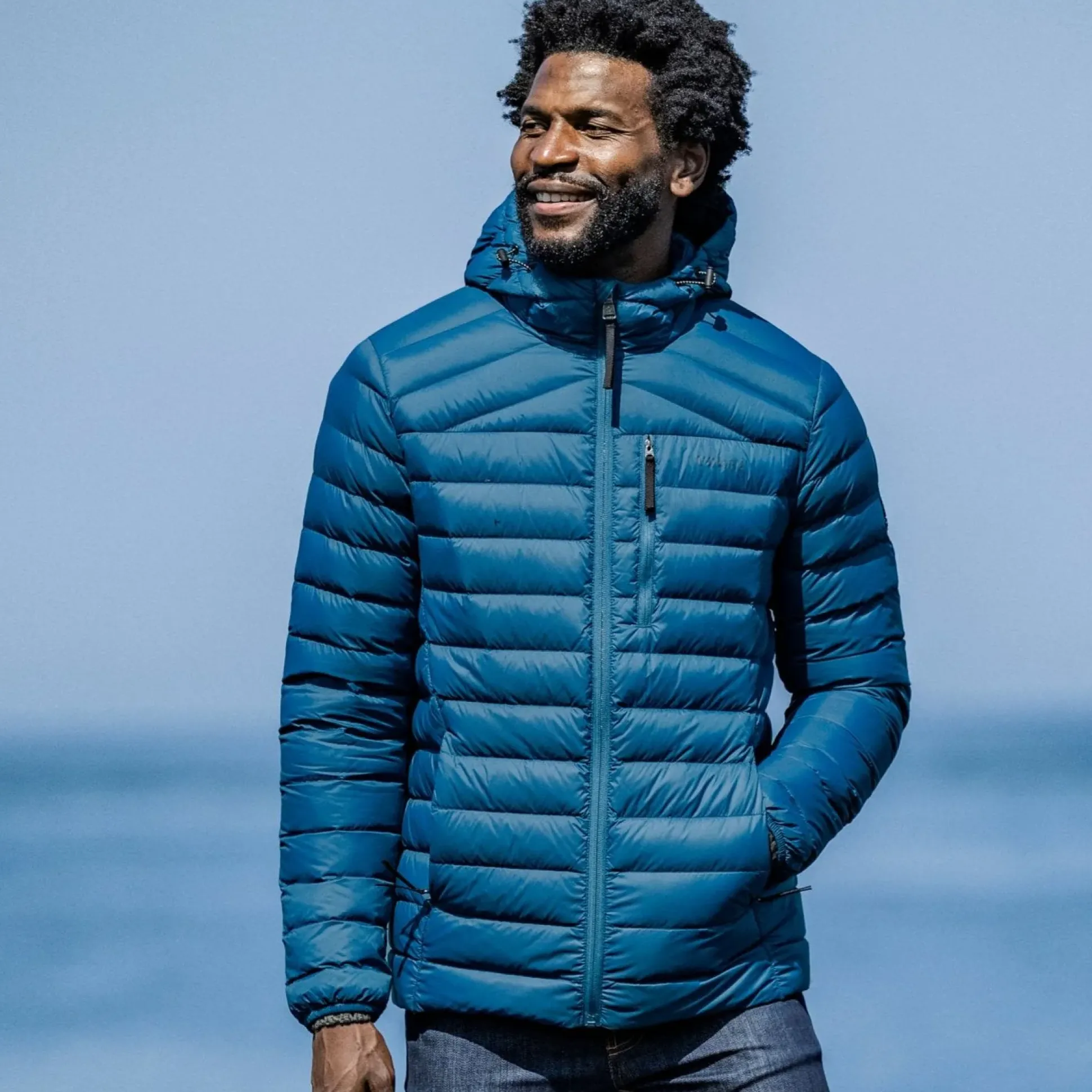 North Mens RDS Certified Down Hooded Jacket - Marine Blue