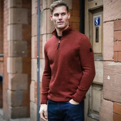 Pearson Mens Knitlook Quarter Zip Fleece - Clay Marl