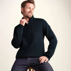 Pearson Mens Knitlook Quarter Zip Fleece - Dark Indigo Marl