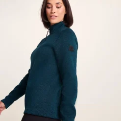Pearson Womens Knitlook Quarter Zip Fleece - Deep Teal Marl